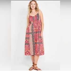 NWT Old Navy Smocked Waist Cami Boho Paisley Patchwork Midi Dress SZ XXL Cotton